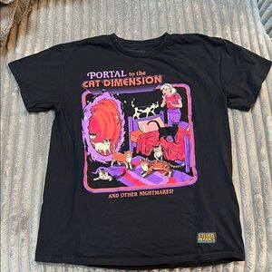Black Graphic Tee with Cat Dimension Design